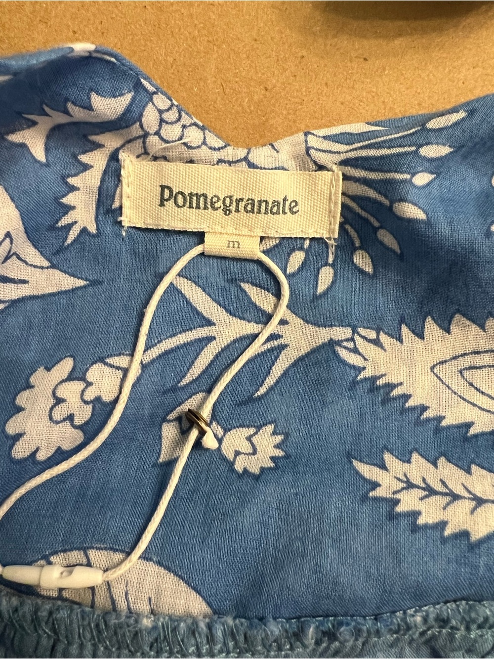 NWOT- Pomegranate Tiered Cotton Tie-Shoulder Dress in Blue and Green. Size M - Picture 4 of 8